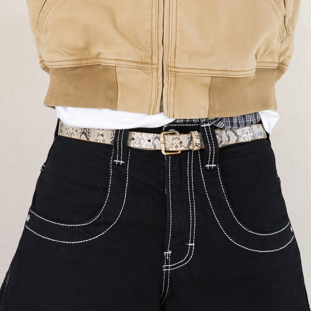 Y2K Snakeskin Cream Western Belt Unisex American Style Adjustable 41" Long